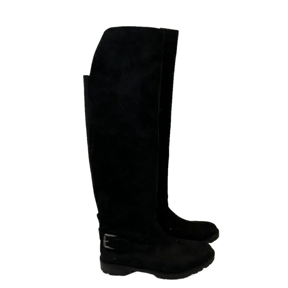 Bass  Over the Knee Black Faux Suede Flat Boots with Buckle Size 8M New